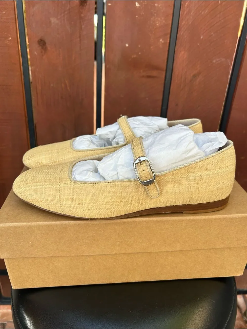 Le Monde Beryl Raffia Mary Jane Buckle flat size 40EU NIB